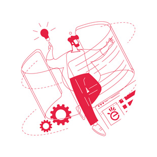 Illustration d'un homme au milieu d'écrans d'applications interchangeables