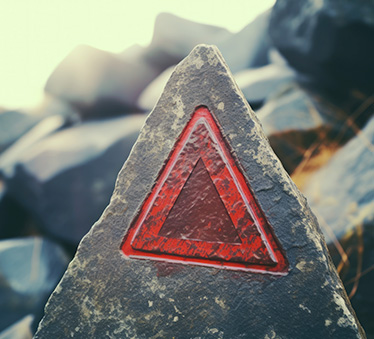 Photo d'un sigle danger gravé sur un rocher